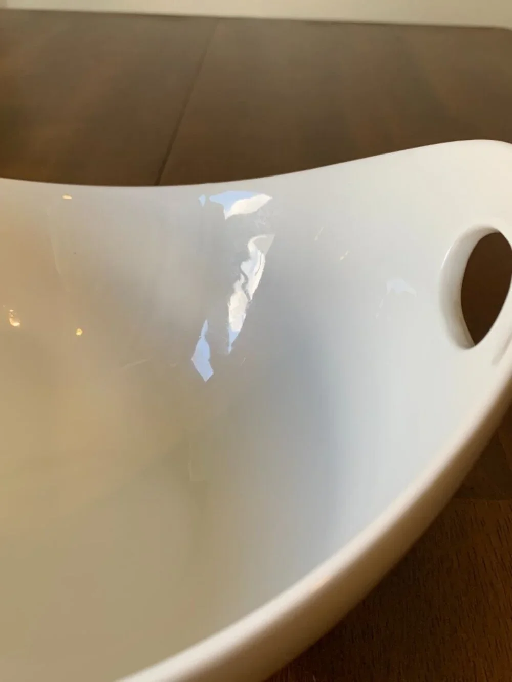 Palm Restaurant Modern White Ceramic Large Serving Bowl Side Handles Dishwasher